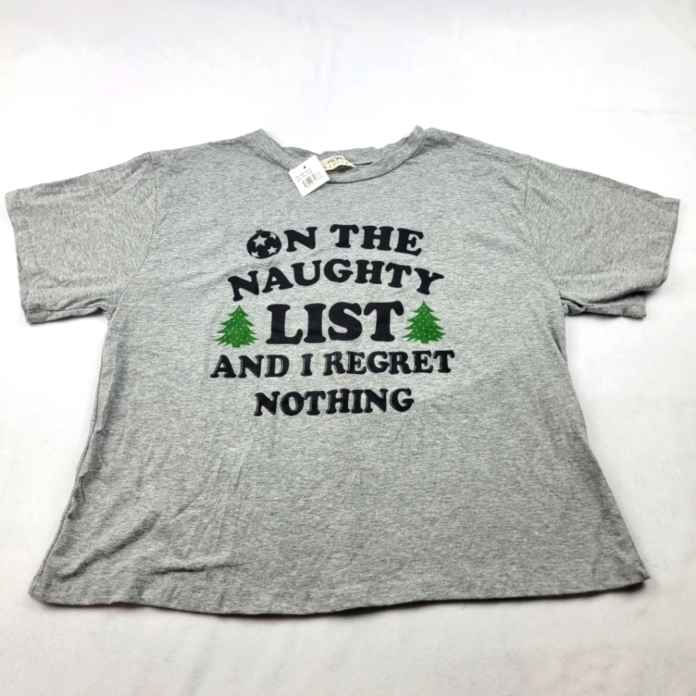 NWT Revive On the Naughty list cropped holiday Christmas tshirt